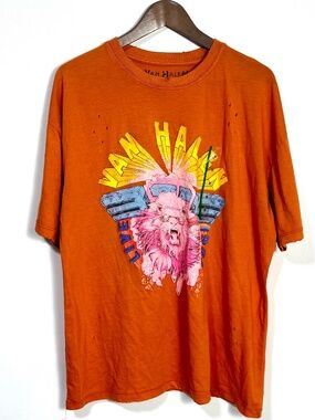 VAN HALEN Band Tee Orange Live 1982 Diver Down Tour Distressed Graphic T-shirt